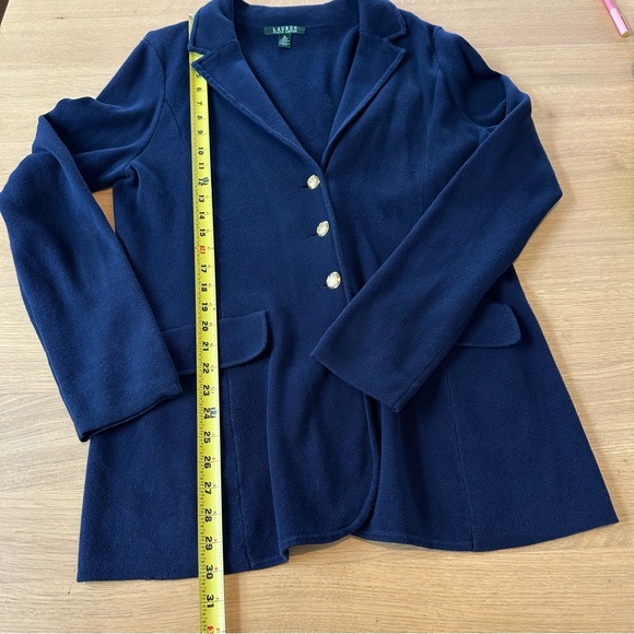 Lauren Ralph Lauren 100% Cotton Sweater Knit Blazer Navy Blue XL Preppy Gold - Picture 11 of 11